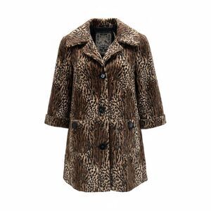 GUESS Vintage Leopard Print Faux Fur Coat Y2K Indie Glam Statement Jacket Large